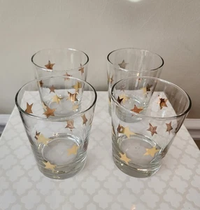 Juego De Colección De 4 Gafas Libbey Gold Stars Lowball Transparente Celestial LEER - Imagen 1 de 9