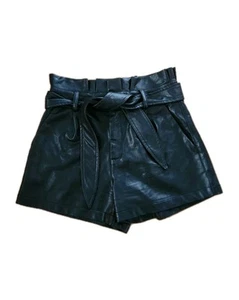Blush Boutique Black Faux Leather High-waisted Belted Paperbag Shorts Small - Picture 1 of 9