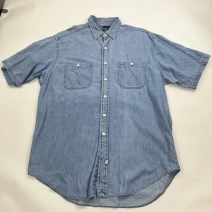 Vintage Polo Ralph Lauren Blue Denim Short Sleeve Button Down Shirt Size Large - Picture 1 of 8
