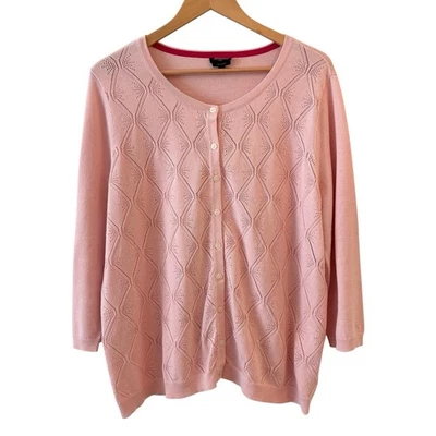 Talbots Womens Soft Pink Pointelle Cardigan Sweater Size 2X Classic Preppy - Image 1 of 4