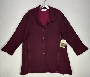 Neu mit Etikett Habitat Kleidung zum Leben Größe Large Crinkle-Top Tunika Bluse weinrot lila - Bild 1 von 15