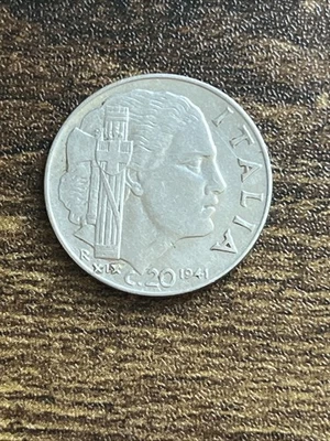 Moneda real magnética de caña de acero inoxidable 1941 Italia 20 Centesimi de la Segunda Guerra Mundial TB6915* Foto 1 de 2