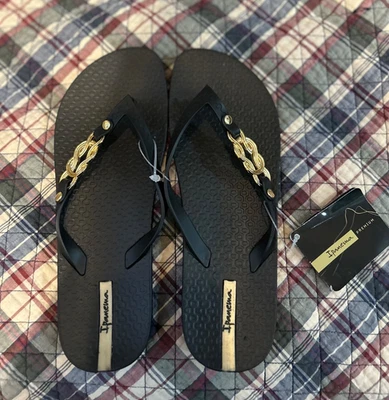 Новый с Ярлыками IPANEMA Prem надежда размер 9 шлепанцы сандалии сделано в Бразилии веганский черное золото - Изображение 1 из 4