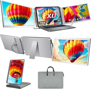 15.6" FHD Laptop Triple Screen Extender IPS Portable Monitor USB-C/HDMI - Picture 1 of 14