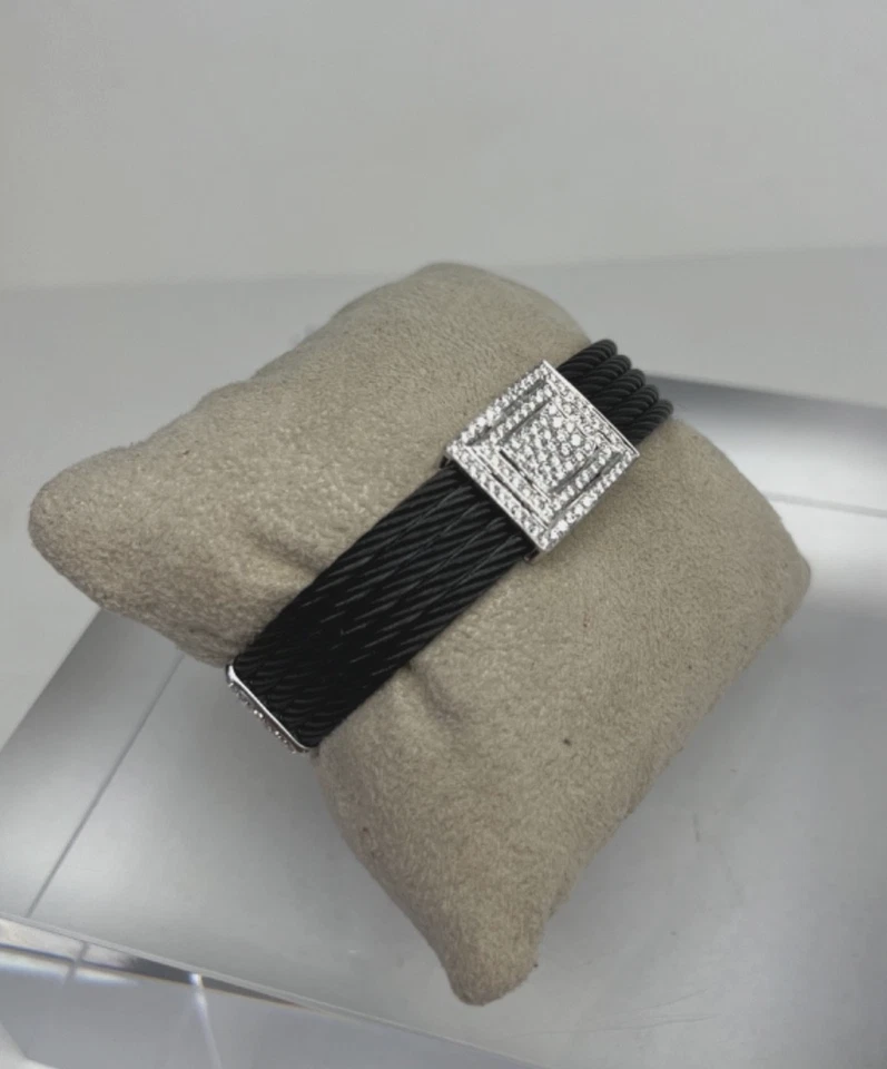 ALOR2, 5-Row Black Cable Bracelet w .90CT F Color Diamonds 18K WG, Fits to 6.75" - Image 1 of 4