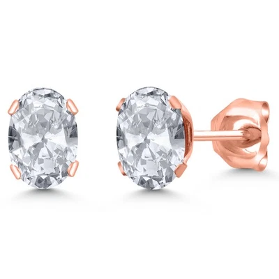 1.10 Cttw  Shape White Topaz 18K Rose Gold Plated Silver Stud Earrings for Women - Image 1 of 4