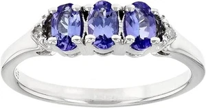 JTV Blue Tanzanite With White Diamond Accent Rhodium Over Sterling Silver Ring - Picture 1 of 4