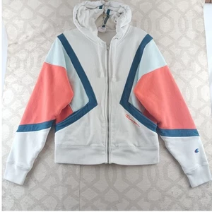 Champion Reverse Weave Colorblock Full Zip Hoodie Sweatshirt White Coral Damen M - Bild 1 von 10