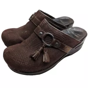 Dansko Size 41 10.5 Shandi Snakeskin Brown Leather Tasseled Slip-On Clogs Shoes - Picture 1 of 5