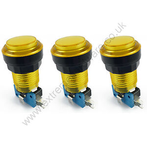 3 x 28mm Round 5v LED T10 Bulb Arcade Buttons & Microswitches (Yellow) - MAME