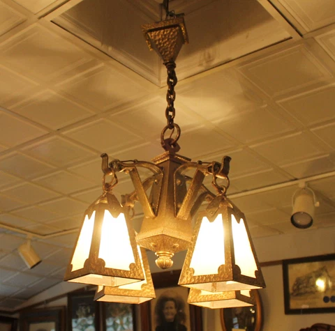 Arts & Crafts mission Hand Hammered hanging slag light glass Chandelier fixture Cover