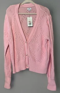 Ladies Crown & Ivy Cotton Button Up Pink Sweater Size XL - Picture 1 of 5