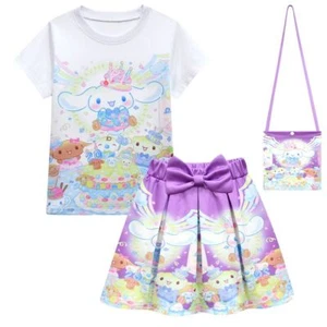 Cinnamon Dog 3-10 Year Old Girl Skirt Three Piece Set T-shirt+Skirt+Bag - Picture 1 of 36