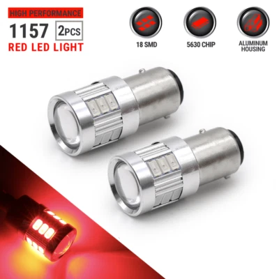 2 пары красных светодиодных задних тормозных стоп-сигналов высокой мощности для задних фонарей BAY15D 1157 40 Вт - Изображение 1 из 4