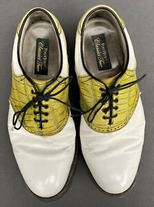 FOOTJOY CLASSICS TOUR GREEN/WHITE LEATHER GOLF SHOES  GOOD COND SIZE 12 E