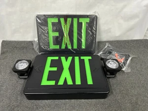 Exit Sign with Emergency Lights Green/Black Battery Backup Single/Double-Sided - Picture 1 of 6