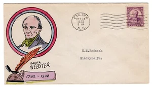 #725 Daniel Webster 1932 FDC - Hand-Painted Gladys Adler Unlisted Exeter NH - Picture 1 of 2
