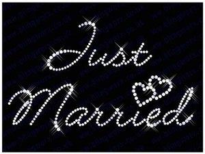 Diamonte Hotfix Wed Transfer Rhinestone iron on Motif "Just Married" +2S.Hrt -s1 - Picture 1 of 1