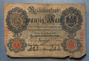 alte Reichsbanknote Zwanzig Mark Berlin 21. April 1910 Reichsbankdirektorium - Picture 1 of 2