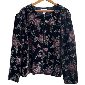 Vtg Jeri Marque Velvet Floral Embroidered Jacket 22W Evening Casual Mature - Picture 1 of 12