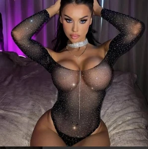 Women Lingerie Fishnet Bodysuit Sparkle Rhinestone Sexy Mesh Teddy Lingerie uk - Picture 1 of 12