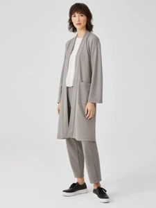 Neu mit Etikett Eileen Fisher rauchgraue flexible Ponte-Jacke mit hohem Kragen und Gürtel Größe Medium - Bild 1 von 10