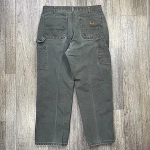 Pantalones de Carpintero De Colección Carhartt B11 MOS Talla 34x29 Desteñidos Perfectos Verde Ropa de Trabajo - Imagen 1 de 9