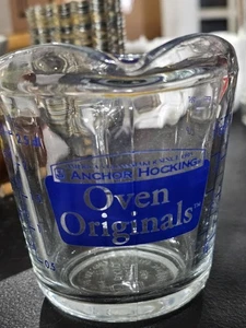 Vintage Anchor Hocking Glass Measuring Cup Blue Logo - Picture 1 of 4