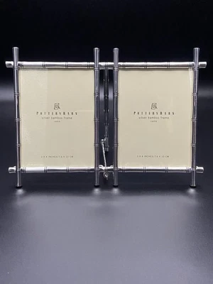 Pottery Barn Silver Bamboo Double Frame - Two x 3" x 4” - Image 1 of 4