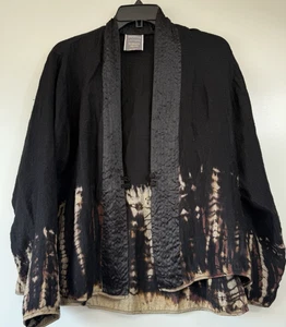 Harvbella Size M Handmade Black Abstract Open Front Jacket Lagenlook Artsy - Picture 1 of 10