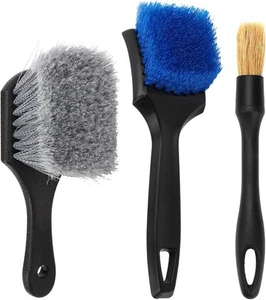 Wheel Rim Tire & Carpet Cleaning Brush Set, Soft & Stiff Black Blue Gray - Picture 1 of 6