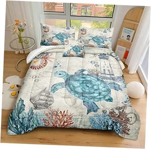 Sea Turtle Comforter Set Coastal Beach Comforter King Size Blue Sea Ocean - Picture 1 of 8