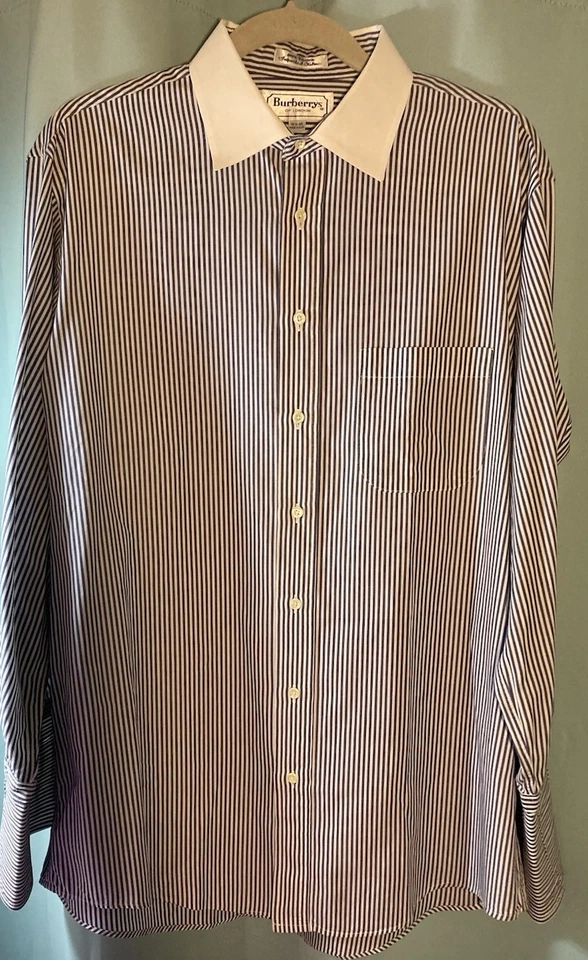 Burberry men’s shirt, blue-and-white stripes, French cuffs 15 1/2 - 35 - Image 1 of 4