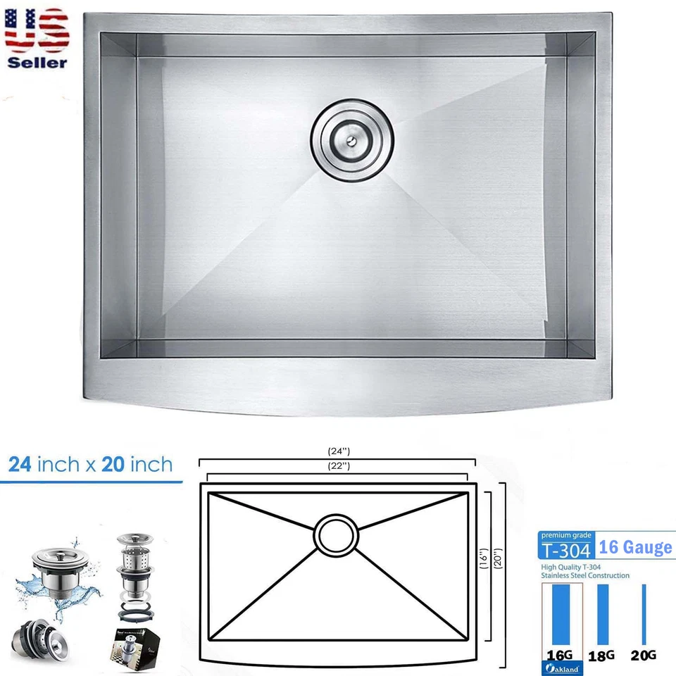 Delantal de acero inoxidable para cocina granja radio 90° tazón individual fregadero de granja 24" Foto 1 de 4