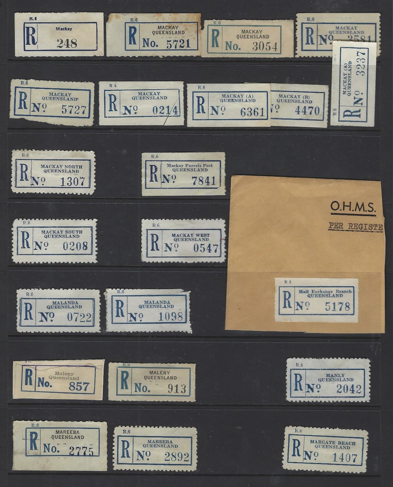 Etiquetas de registro de Australia Queensland Mackay, Maleny, Mareeba, Margate Beach+ Foto 1 de 1