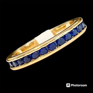 Blue Cubic Zirconia Eternity Ring Size 7 Gold Plated Stackable Faux Sapphire NWT - Picture 1 of 11