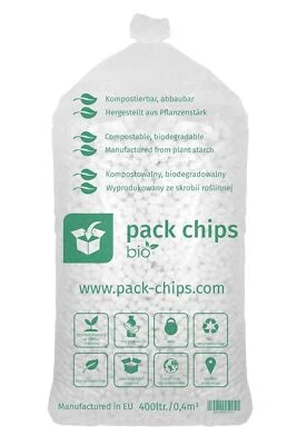 TNT-LABEL 400 Liter BIO Verpackungschips Packpolster Polster Füllmaterial Chips Weiß NEU