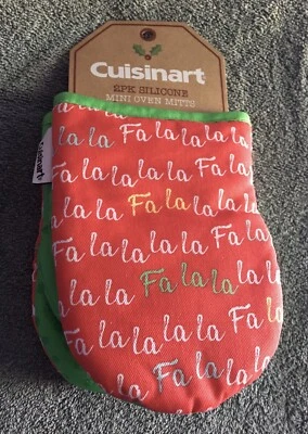 Guantes para horno Cuisinart mini guantes de Navidad vacaciones fa la la 2 piezas algodón silicona Foto 1 de 4