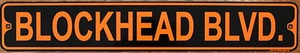 Metal Street Sign BLOCKHEAD BLVD. 3"x18" Biker Cave Bar Decor Hog 1% Flathead - Bild 1 von 2