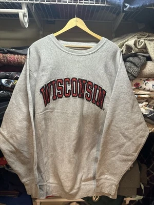 Moletom Masculino Vintage Steve & Barry’s Bordado Wisconsin Badgers Cinza Grande - Imagem 1 de 4