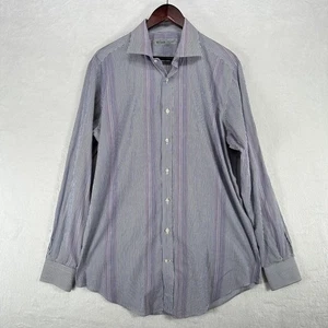 Camisa ETRO Para Hombres 44 Azul Rayas Abotonada Manga Larga Diseñador XL Hecha en Italia - Imagen 1 de 6