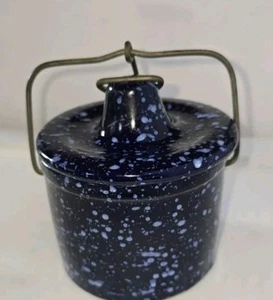 Vintage Blue Stoneware Lidded Crock Jar Small Ceramic Canning Jar Morden - Picture 1 of 3
