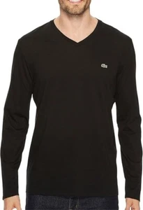 New Lacoste V-Neck Lightweight Pima Cotton T-Shirt in Black Size XS - Picture 1 of 7