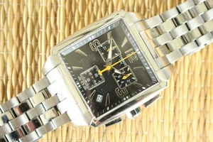 BEL SET OROLOGIO CINTURINO TISSOT QUADRATO INOX QTZ QUADRANTE NERO CRONOGRAFO - Foto 1 di 15