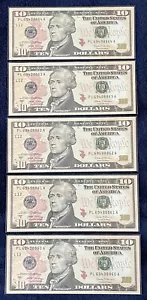 $50 Cash - 5 Uncirculated $10 Dollar Bills In Sequential Order 2017 - Picture 1 of 7