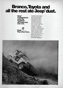 Jeep CJ-5 1969 ""Bronco y Toyota Ate Jeep Dust"" anuncio impreso original - Imagen 1 de 1