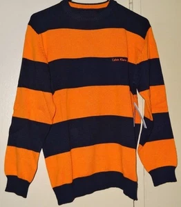 Calvin Klein Jeans Boys Blue Orange Striped Size XL Sweater Pullover NWT NEW - Picture 1 of 12