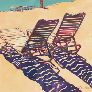 36W"x36H" SEATING FOR TWO by DARRELL HILL - BEACH CHAIRS SAND CHOICES of CANVAS - Picture 1 of 9