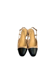 NEU Time And Tru hellbraune & schwarze Damen-Slingback-Schuhe mit kleinem Blockabsatz Größe 7 - Bild 1 von 13