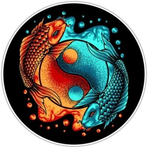 Koi Fishes Fish Ying Yang Pisces Car Bumper Window Sticker Decal 4.6" - Picture 1 of 1